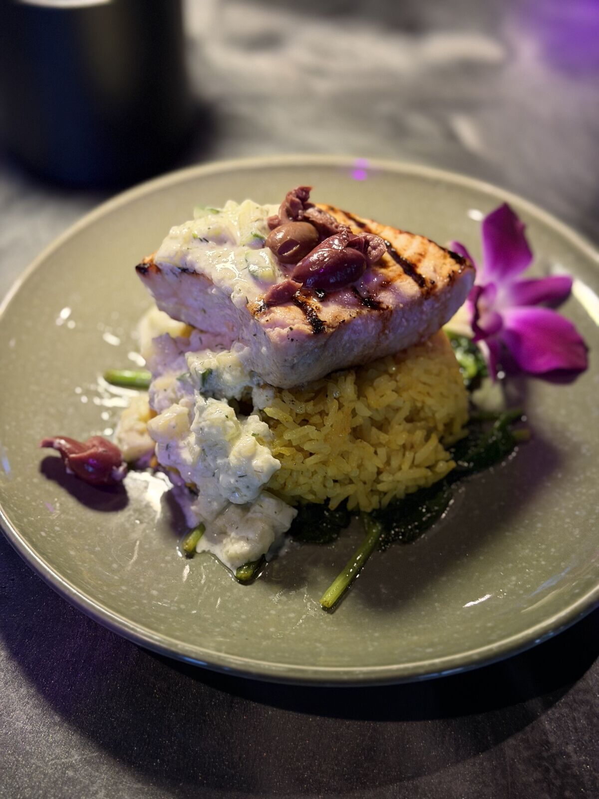 Plated small plate with orchid garnish